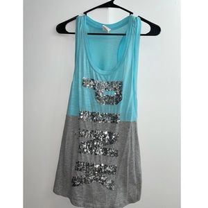 Victoria secret PINK blue & gray tank top with sequins in “PINK”